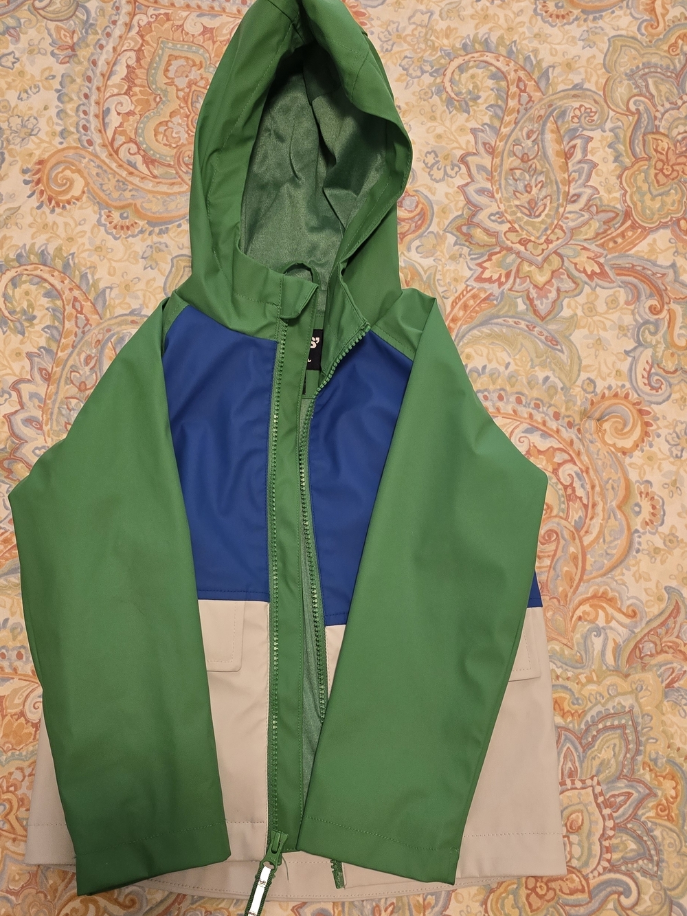 Lands' End Green, Blue & Tan Colorblock Kids' Hooded Jacket